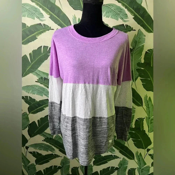 PINK Victorias Secret Striped Colorblock long sleeve shirt Purple white gray XS - Picture 1 of 4
